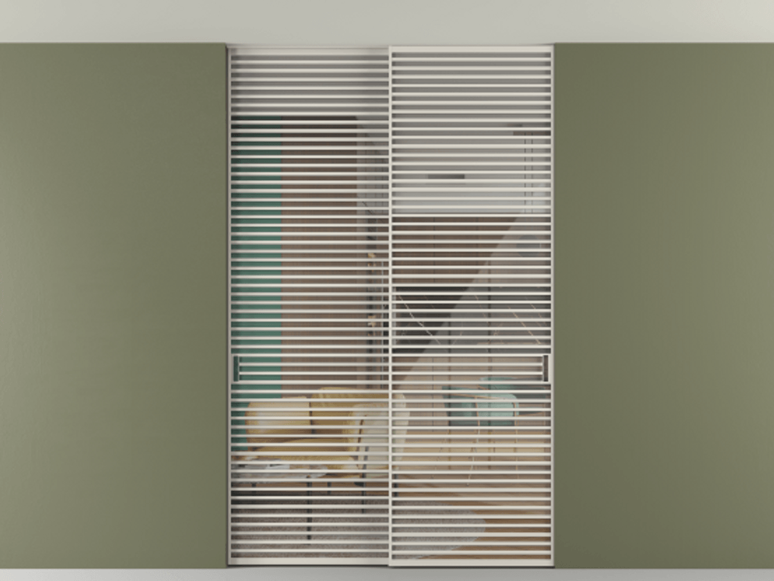 Перегородка Formato внутри проёма скрытое крепление в потолок 2 створки АЛПР 040.07 Алюминий облачно-серый Рефлективное прозрачное стекло "Stopsol", калёное Цена 758751 сом | Volhovec