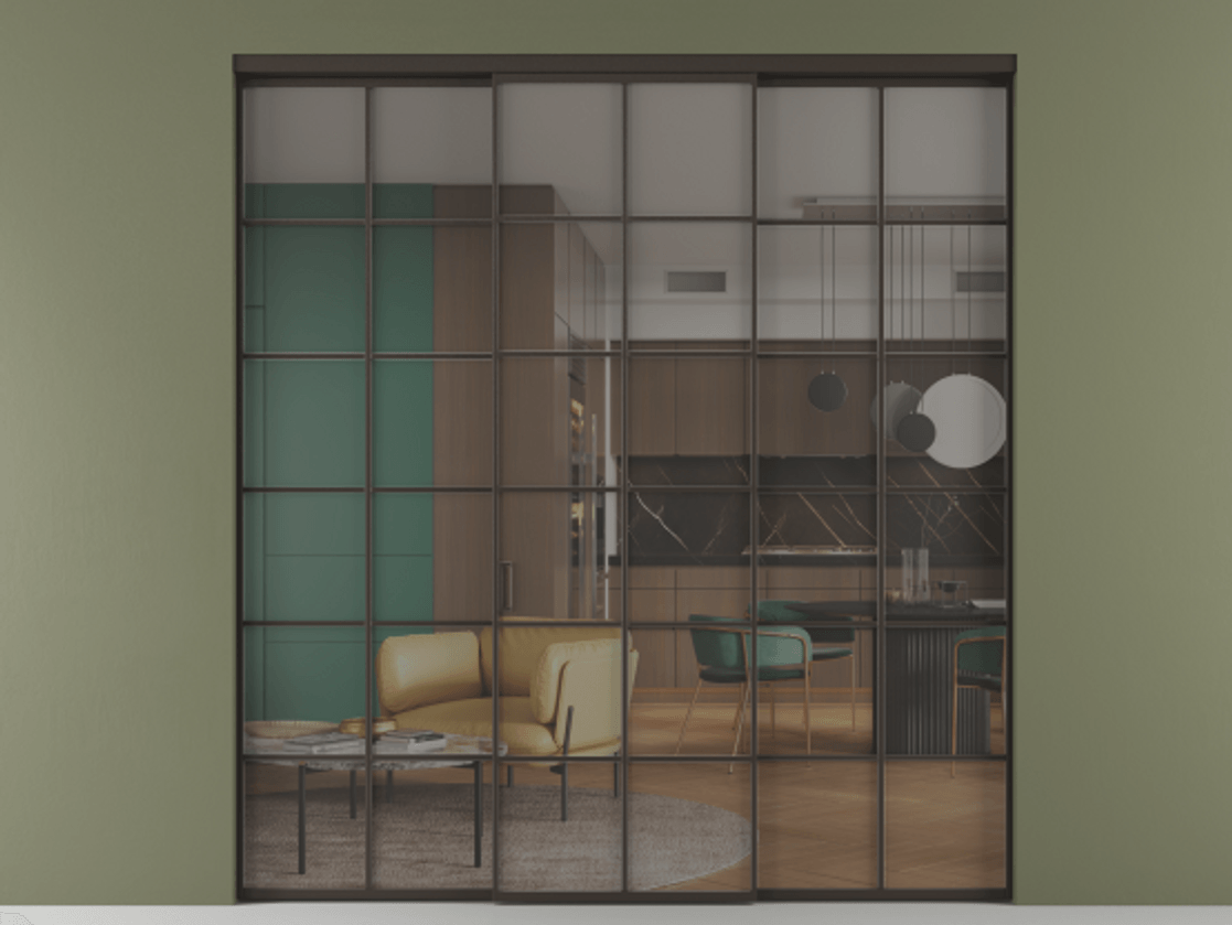 Перегородка Formato внутри проёма 3 створки АЛПР 040.05 Алюминий антрацит Прозрачное серое стекло, триплекс Цена 371030 сом | Volhovec