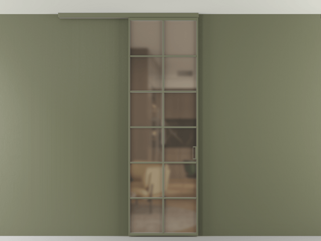 Перегородка Формато вдоль стены на потолок 1 створка АЛПР 040.05 Алюминий оливковый тёмный Сатинированное бронзовое стекло, триплекс Цена 183590 сом | Volhovec