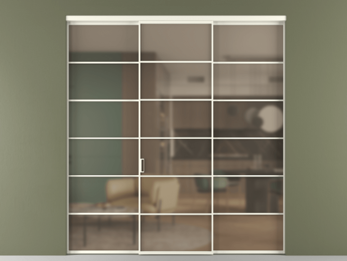 Перегородка Formato внутри проёма 3 створки АЛПР 040.04 Алюминий жемчужный Сатинированное бронзовое стекло, триплекс Цена 371030 сом | Volhovec