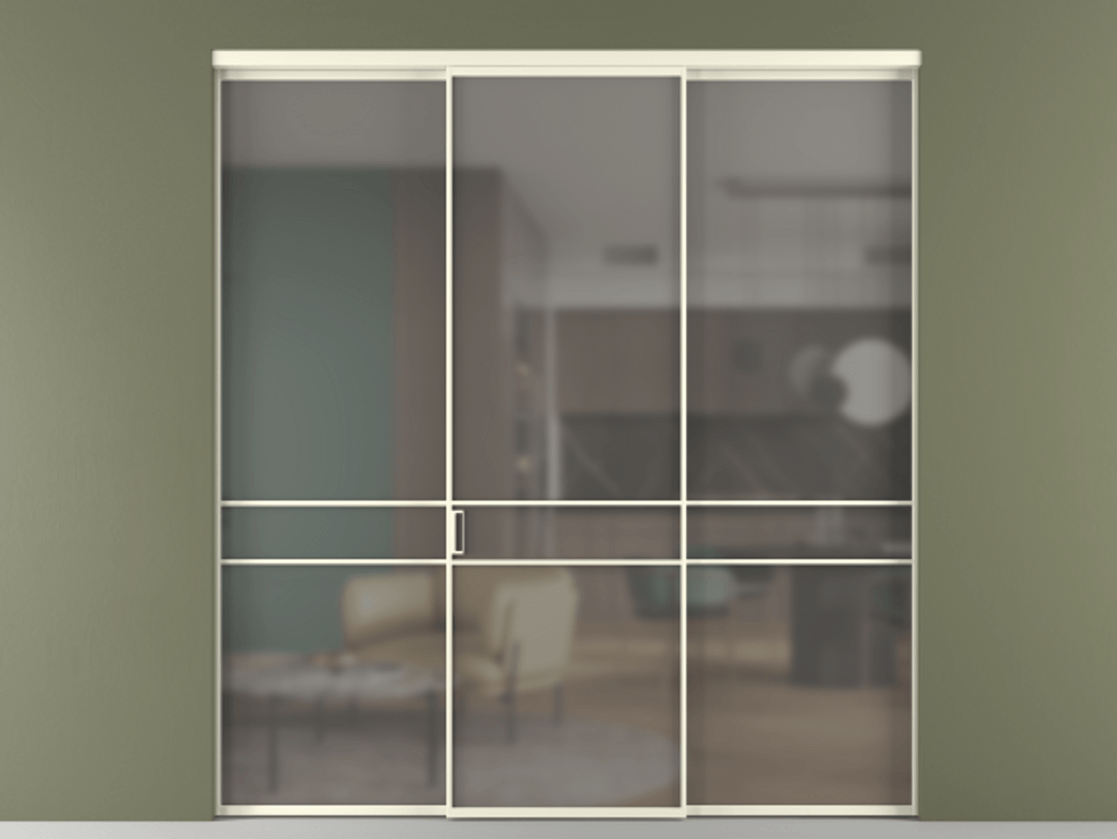 Перегородка Formato внутри проёма 3 створки АЛПР 040.02 Алюминий молочно-белый Сатинированное серое стекло, триплекс Цена 345470 сом | Volhovec