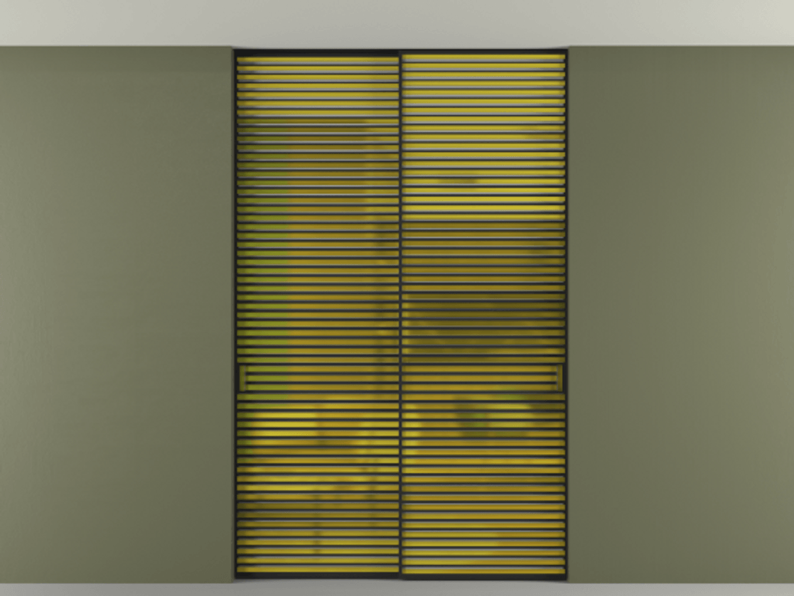 Перегородка Формато внутри проёма скрытое крепление в потолок 2 створки АЛПР 040.07 Алюминий Черный Сатинированное жёлтое стекло, триплекс Цена 576900 сом | Volhovec