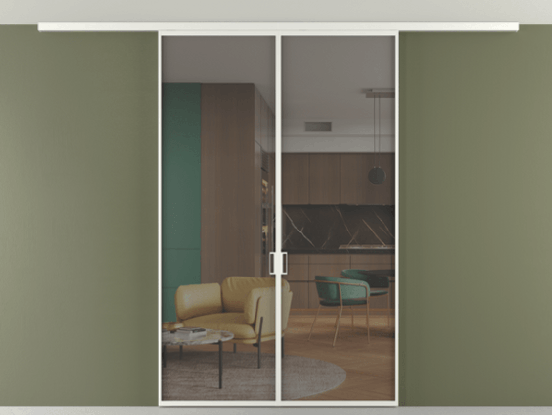 Перегородка Формато вдоль стены на потолок 2 створки АЛПР 040.01 Алюминий светло-серый Прозрачное серое стекло, триплекс Цена 314550 сом | Volhovec