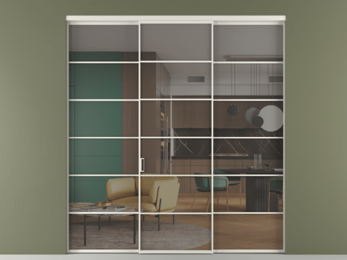 Перегородка Формато внутри проёма 3 створки АЛПР 040.04 Алюминий Белый Прозрачное серое стекло, триплекс Цена 356170 сом | Volhovec