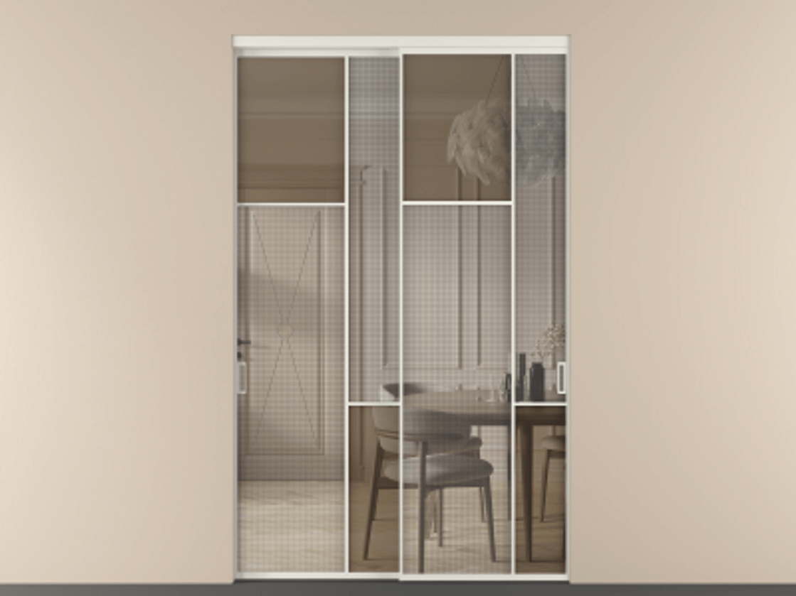 Перегородка Mosaic внутри проема двустворчатая АЛПР 041.10 Алюминий Белый Mesh silver + Бронза прозрачное триплекс Цена 331040 сом | Volhovec