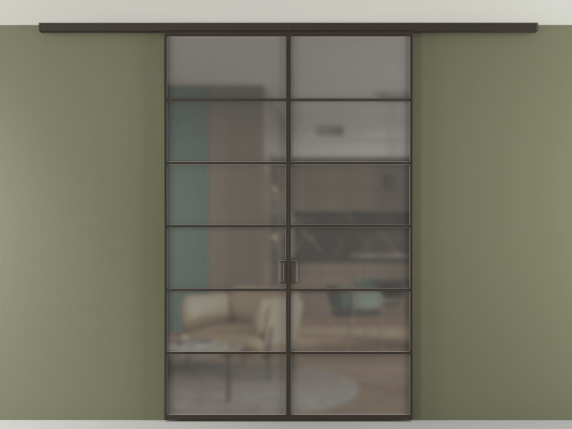 Перегородка Формато вдоль стены на потолок 2 створки АЛПР 040.04 Алюминий антрацит Сатинированное серое стекло, триплекс Цена 290450 сом | Volhovec