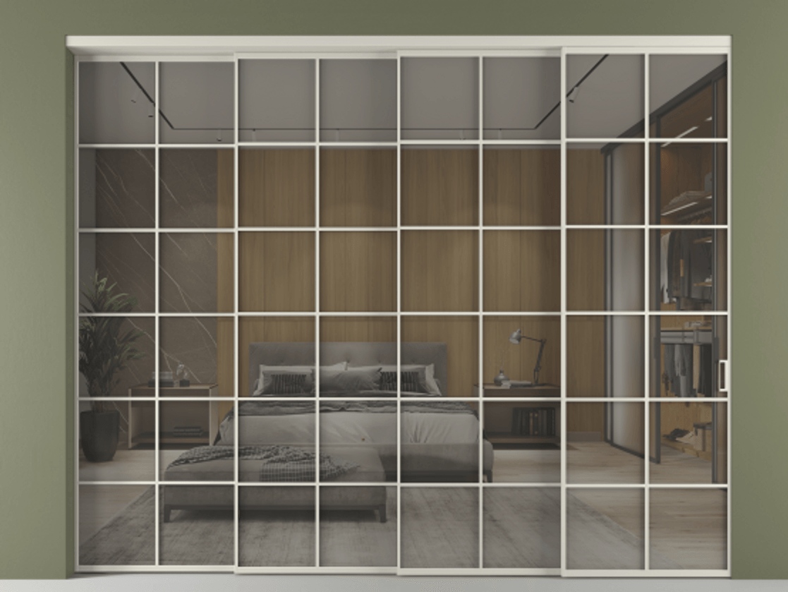 Перегородка Формато внутри проёма 4 створки с синхронным механизмом АЛПР 040.05 Алюминий тёплый серый Рефлективное серое стекло "Стопсол", калёное. Цена 565710 ₽ 1. Полотно 4 шт. (800/2100 мм)
2. Комплект установки раздвижной системы
3. Базовый комплект фурнитуры
4. Комплект фурнитуры телескопик синхро-3
5. Ручка Рондо. Фабрика дверей Волховец 8 (800) 551 43 19 Перегородка Формато внутри проёма 4 створки с синхронным механизмом АЛПР 040.05 Алюминий тёплый серый Рефлективное серое стекло "Стопсол", калёное Цена 565710 ₽ | Volhovec