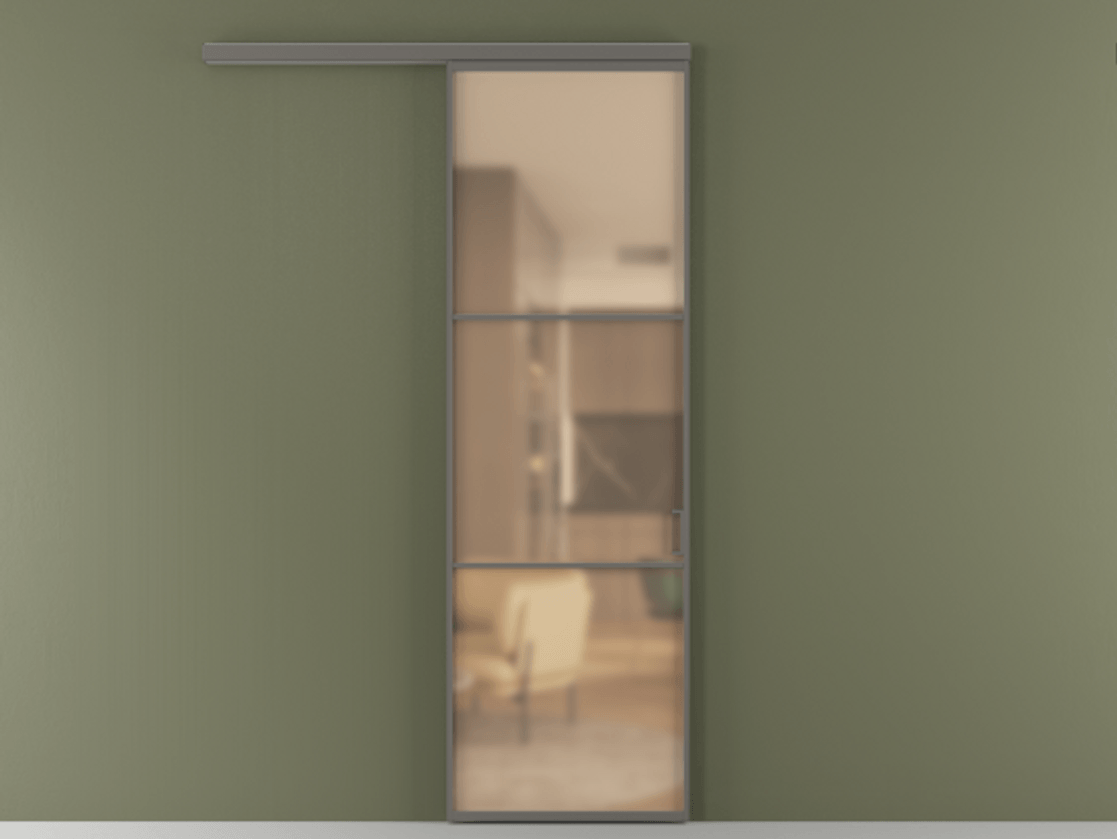 Перегородка Формато вдоль стены 1 створка АЛПР 040.03 Алюминий классический серый Сатинированное оранжевое стекло, триплекс Цена 154450 сом  | Volhovec