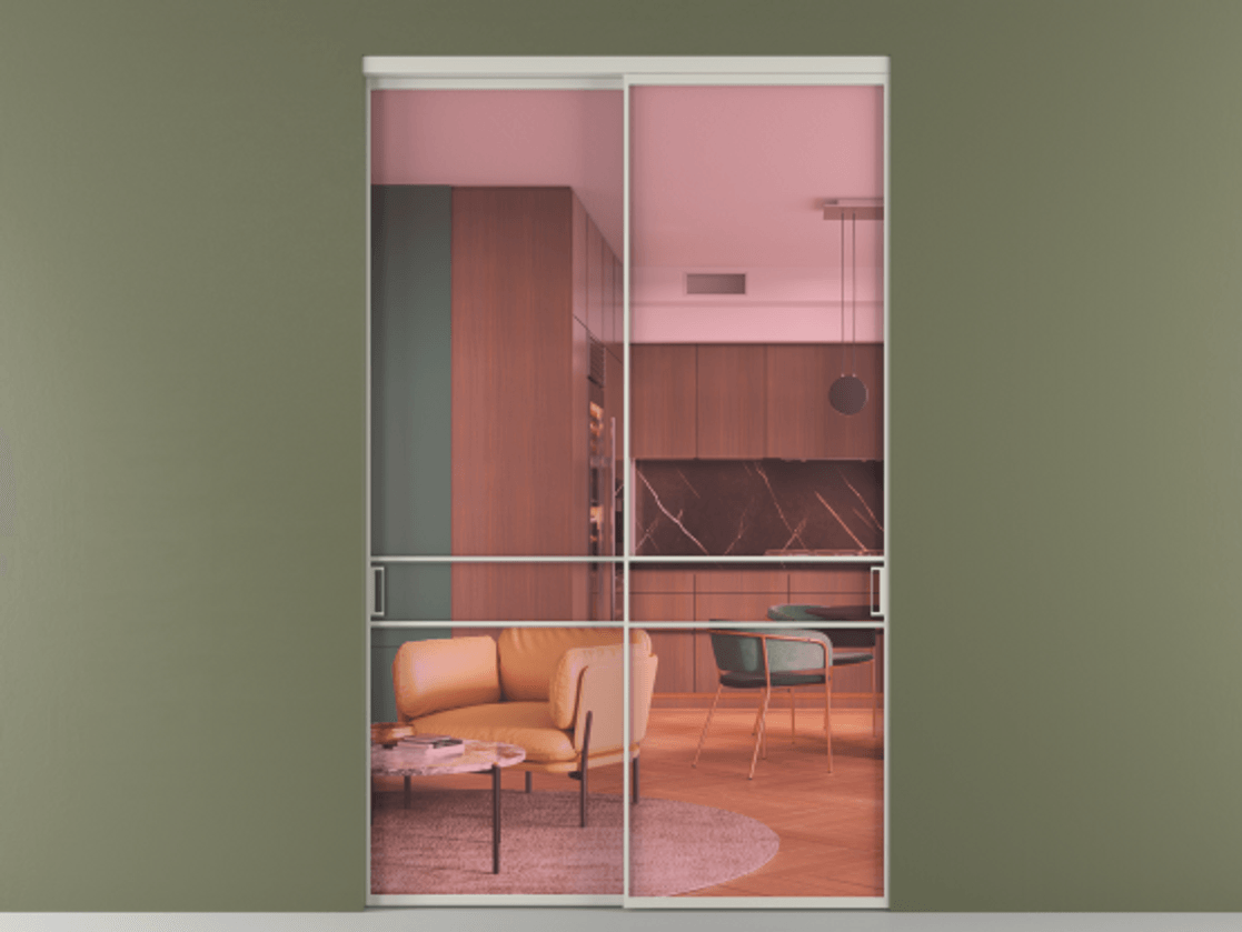 Перегородка Формато внутри проёма 2 створки АЛПР 040.02 Алюминий тёплый серый Прозрачное розовое стекло, триплекс Цена 629370 сом  | Volhovec