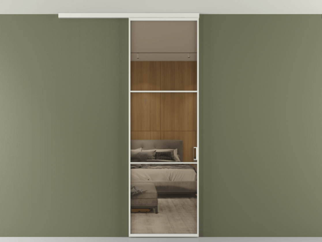 Перегородка Формато вдоль стены на потолок 1 створка АЛПР 040.03 Алюминий серый Рефлективное бронзовое стекло "Стопсол", калёное Цена 156360 сом | Volhovec