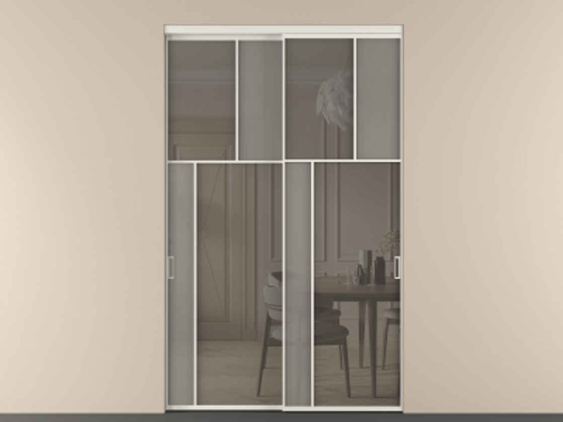 Перегородка Мозаик внутри проёма 2 створки АЛПР 041.22 Алюминий серый Сатинированное серое стекло, триплекс, 6 мм + Прозрачное серое стекло, триплекс Цена 719500 сом | Volhovec