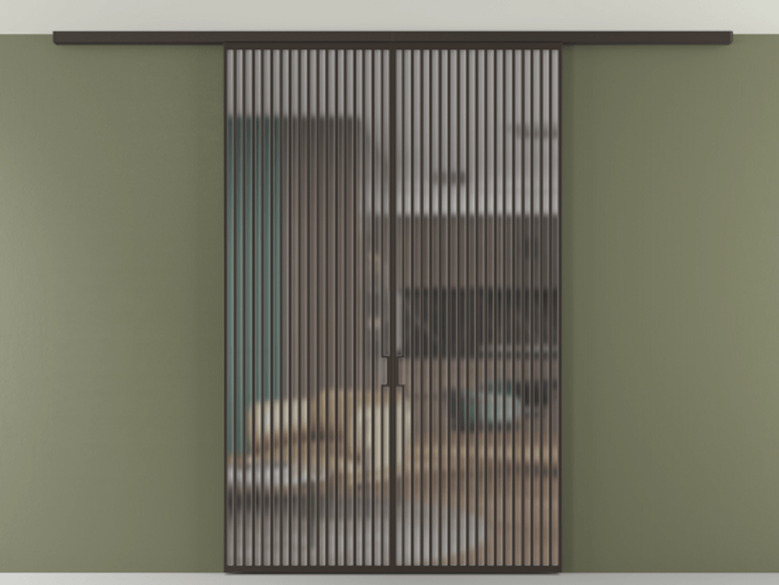 Перегородка Formato вдоль стены на потолок 2 створки АЛПР 040.06 Алюминий антрацит Сатинированное стекло "Matelux Crystal Vision", калёное, матовое, каленое 6 мм Цена 669060 сом | Volhovec