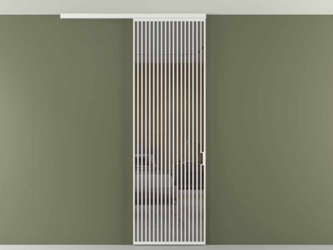 Перегородка Формато вдоль стены на потолок 1 створка АЛПР 040.06 Алюминий белоснежный Рефлективное серое стекло "Стопсол", калёное Цена 281920 сом | Volhovec