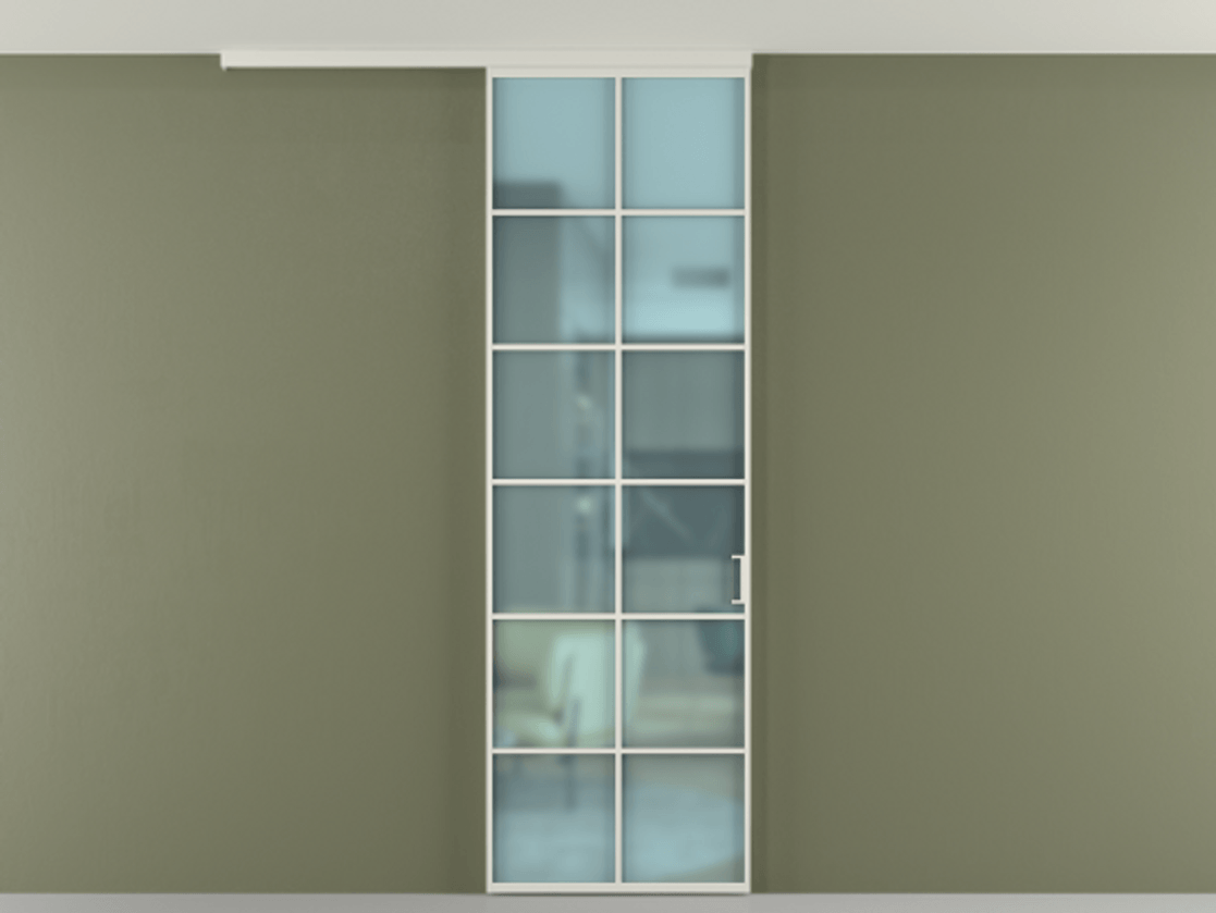 Перегородка Формато вдоль стены на потолок 1 створка АЛПР 040.05 Алюминий Белый Сатинированное голубое стекло, триплекс Цена 144570 сом | Volhovec