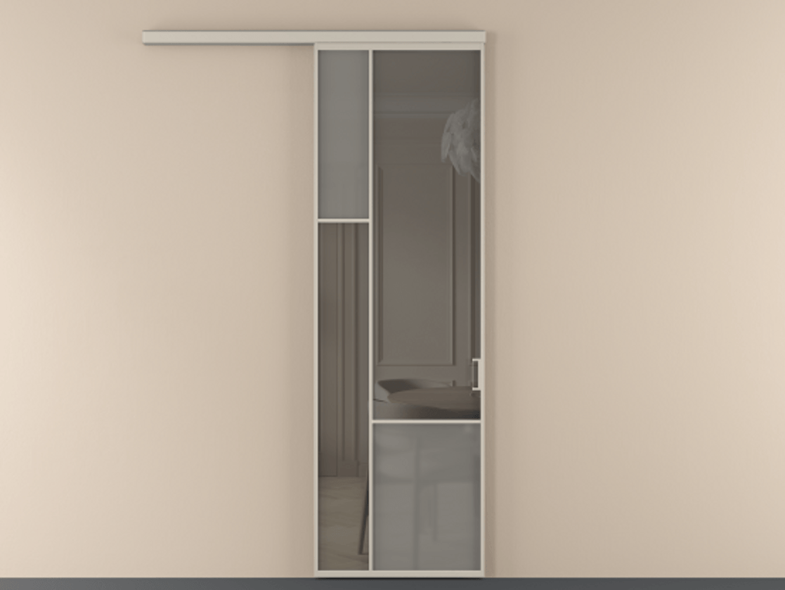 Перегородка Mosaic вдоль стены 1 створка АЛПР 041.13 Алюминий светло-бежевый Сатинированное серое стекло, триплекс, 6 мм + Прозрачное серое стекло, триплекс Цена 199520 сом | Volhovec