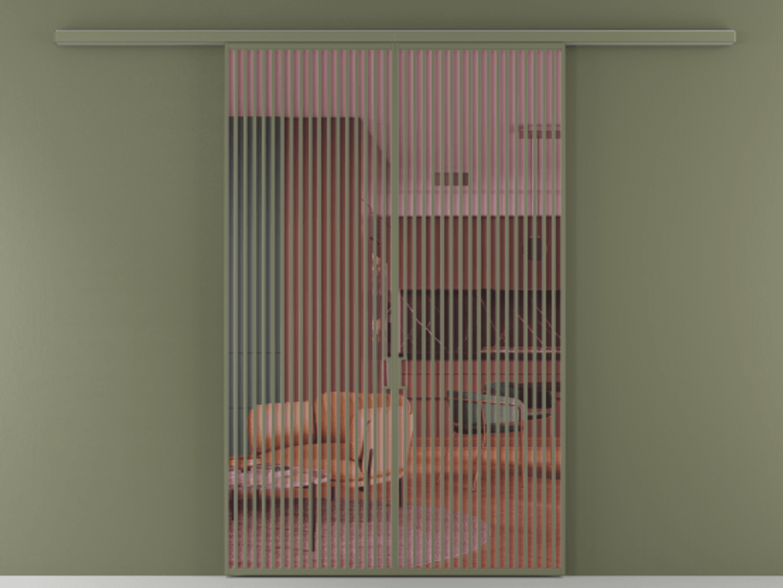 Перегородка Формато вдоль стены 2 створки АЛПР 040.06 Алюминий оливковый тёмный Прозрачное розовое стекло, триплекс Цена 523810 сом | Volhovec