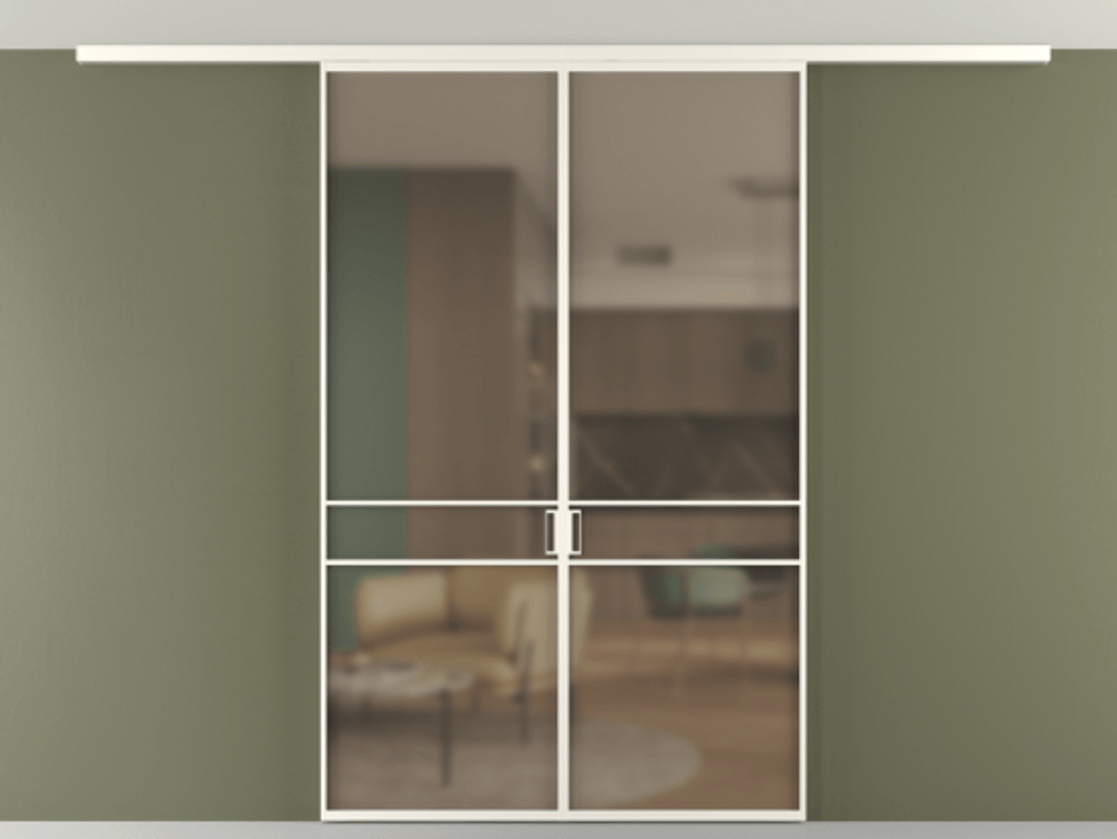 Перегородка Формато вдоль стены на потолок 2 створки АЛПР 040.02 Алюминий пудровый белый Сатинированное бронзовое стекло, триплекс Цена 331850 сом | Volhovec