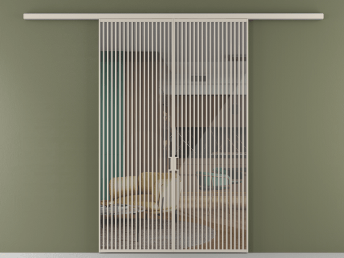 Перегородка Формато вдоль стены 2 створки АЛПР 040.06 Алюминий светло-бежевый Рефлективное прозрачное стекло "Стопсол", калёное Цена 647920 сом | Volhovec