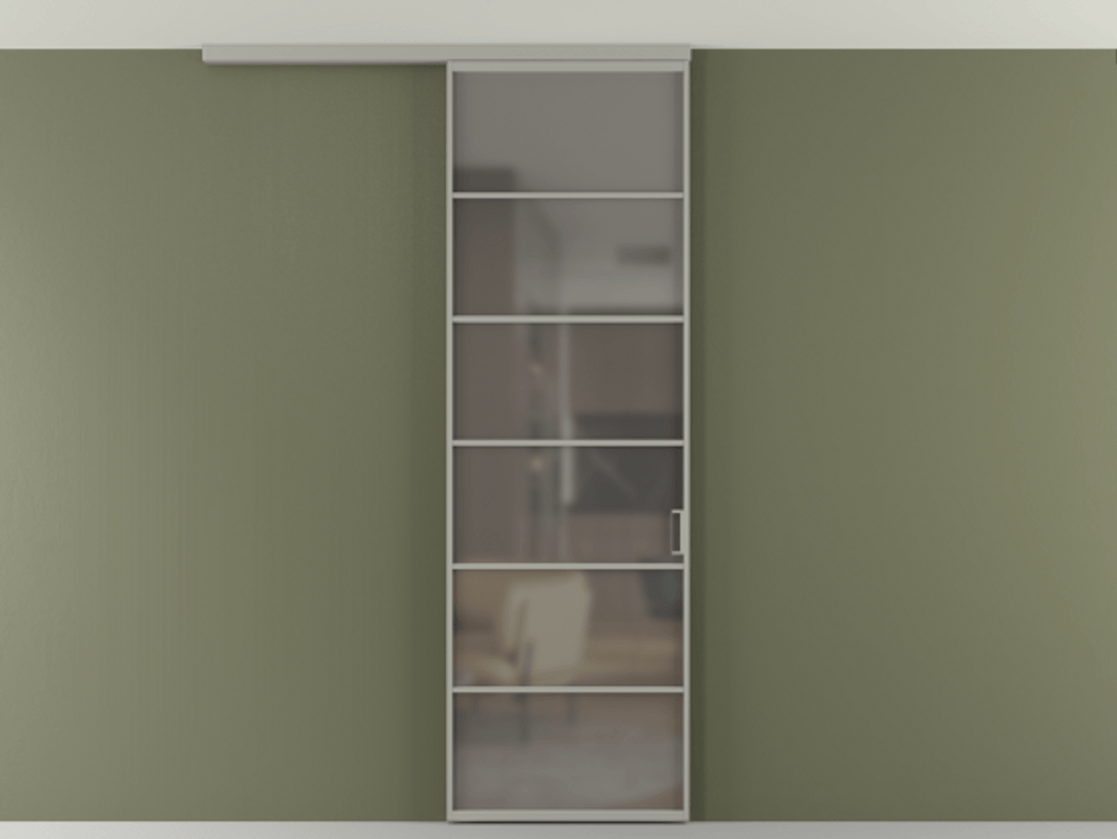 Перегородка Формато вдоль стены на потолок 1 створка АЛПР 040.04 Алюминий нейтральный серый Сатинированное серое стекло, триплекс Цена 157030 сом | Volhovec