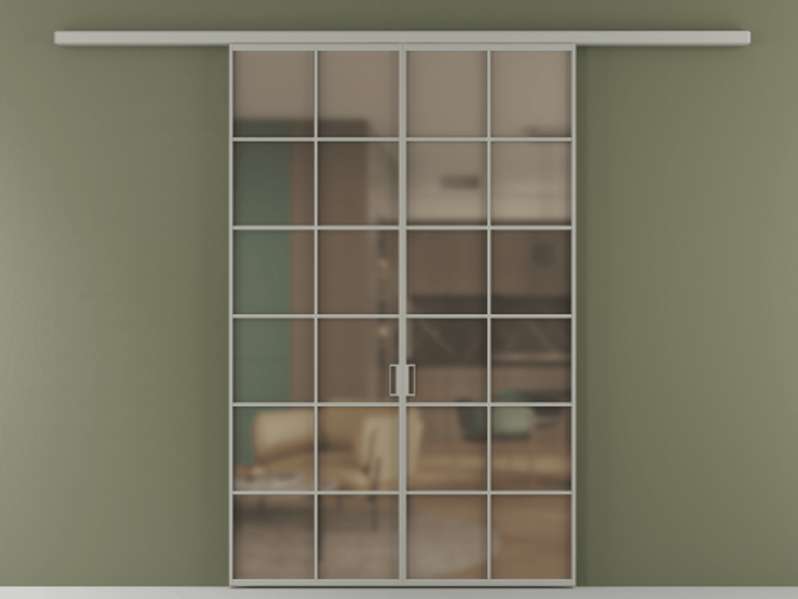 Перегородка Формато вдоль стены 2 створки АЛПР 040.05 Алюминий нейтральный серый Сатинированное бронзовое стекло, триплекс Цена 301610 сом | Volhovec