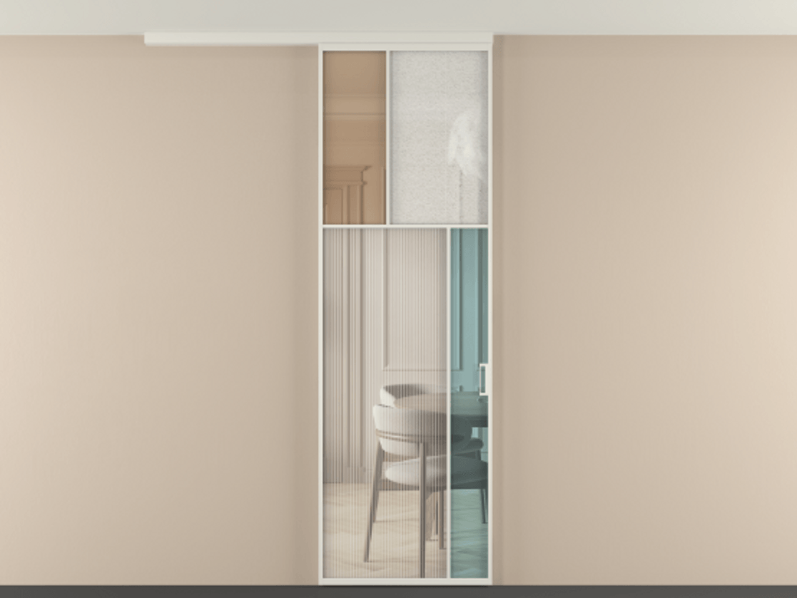 Перегородка Mosaic вдоль стены на потолок 1 створка АЛПР 041.23 Алюминий Белый Комбинация стекол Группы 1 и Группы 3 Цена 197370 сом | Volhovec