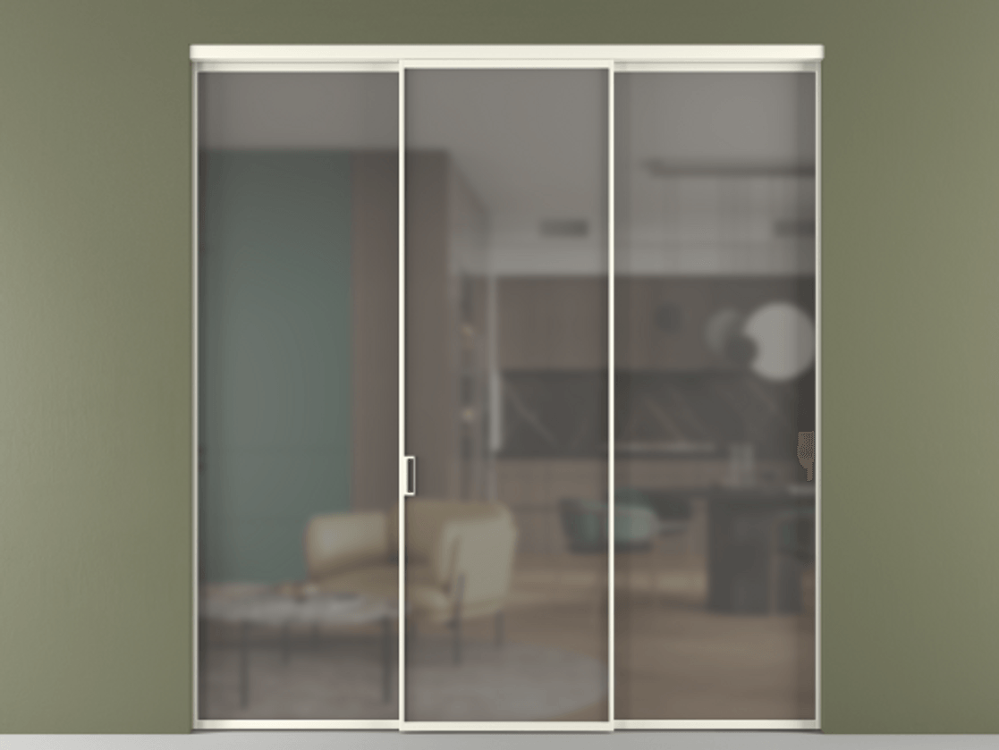 Перегородка Формато внутри проёма 3 створки АЛПР 040.01 Алюминий жемчужный Сатинированное серое стекло, триплекс Цена 327780 сом | Volhovec