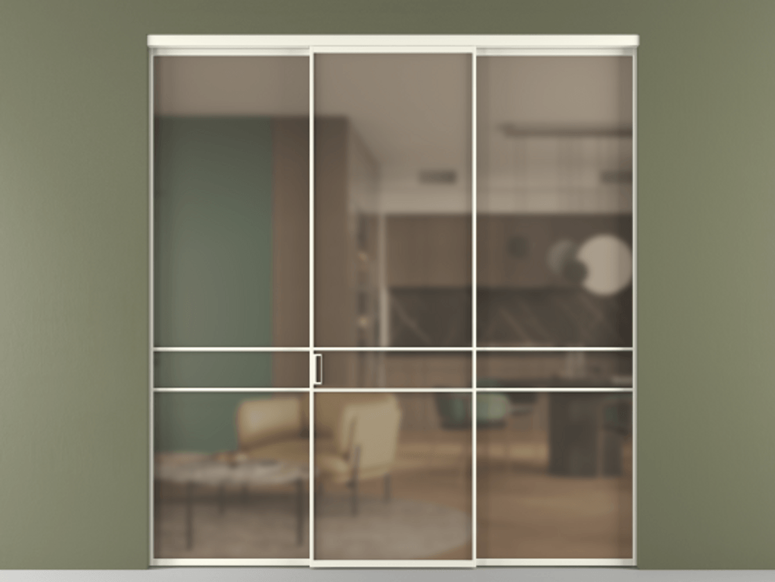 Перегородка Формато внутри проёма 3 створки АЛПР 040.02 Алюминий жемчужный Сатинированное бронзовое стекло, триплекс Цена 345470 сом | Volhovec