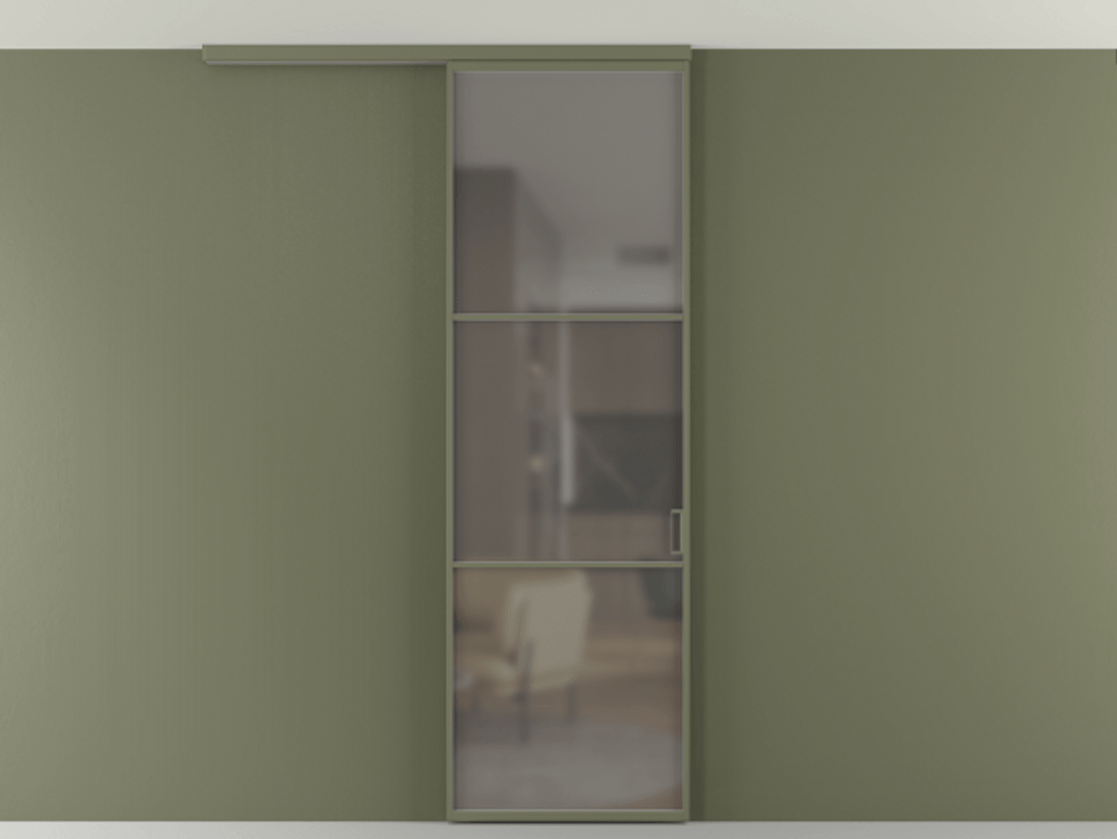 Перегородка Формато вдоль стены на потолок 1 створка АЛПР 040.03 Алюминий оливковый тёмный Сатинированное серое стекло, триплекс Цена 147040 сом | Volhovec