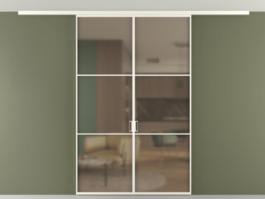 Перегородка Формато вдоль стены на потолок 2 створки АЛПР 040.03 Алюминий пудровый белый Сатинированное бронзовое стекло, триплекс Цена 331850 сом | Volhovec