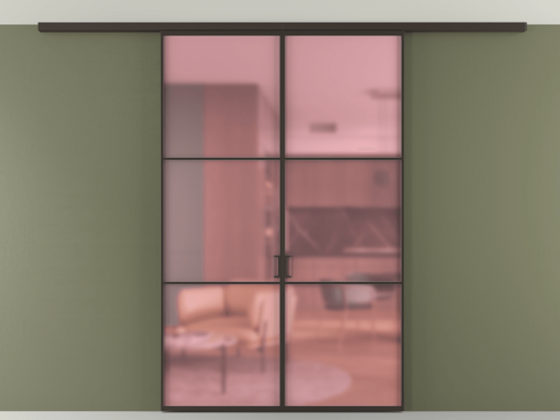 Перегородка Formato вдоль стены на потолок 2 створки АЛПР 040.03 Алюминий антрацит Сатинированное розовое стекло, триплекс Цена 331850 сом | Volhovec