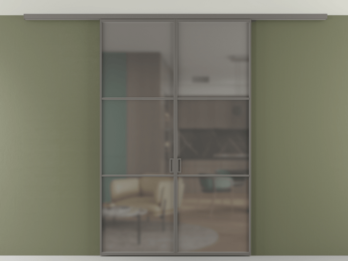 Перегородка Формато вдоль стены на потолок 2 створки АЛПР 040.03 Алюминий классический серый Сатинированное серое стекло, триплекс Цена 331850 сом | Volhovec