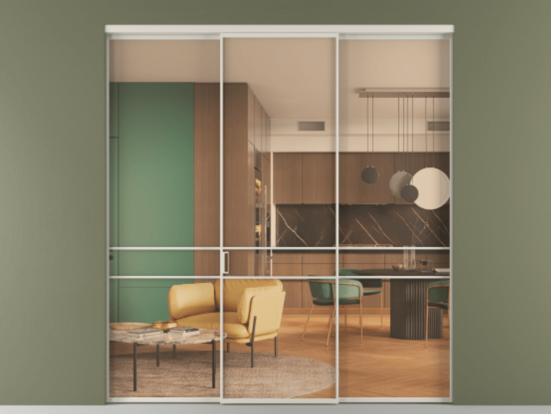 Перегородка Формато внутри проёма 3 створки АЛПР 040.02 Алюминий облачно-серый Прозрачное оранжевое стекло, триплекс Цена 345470 сом | Volhovec