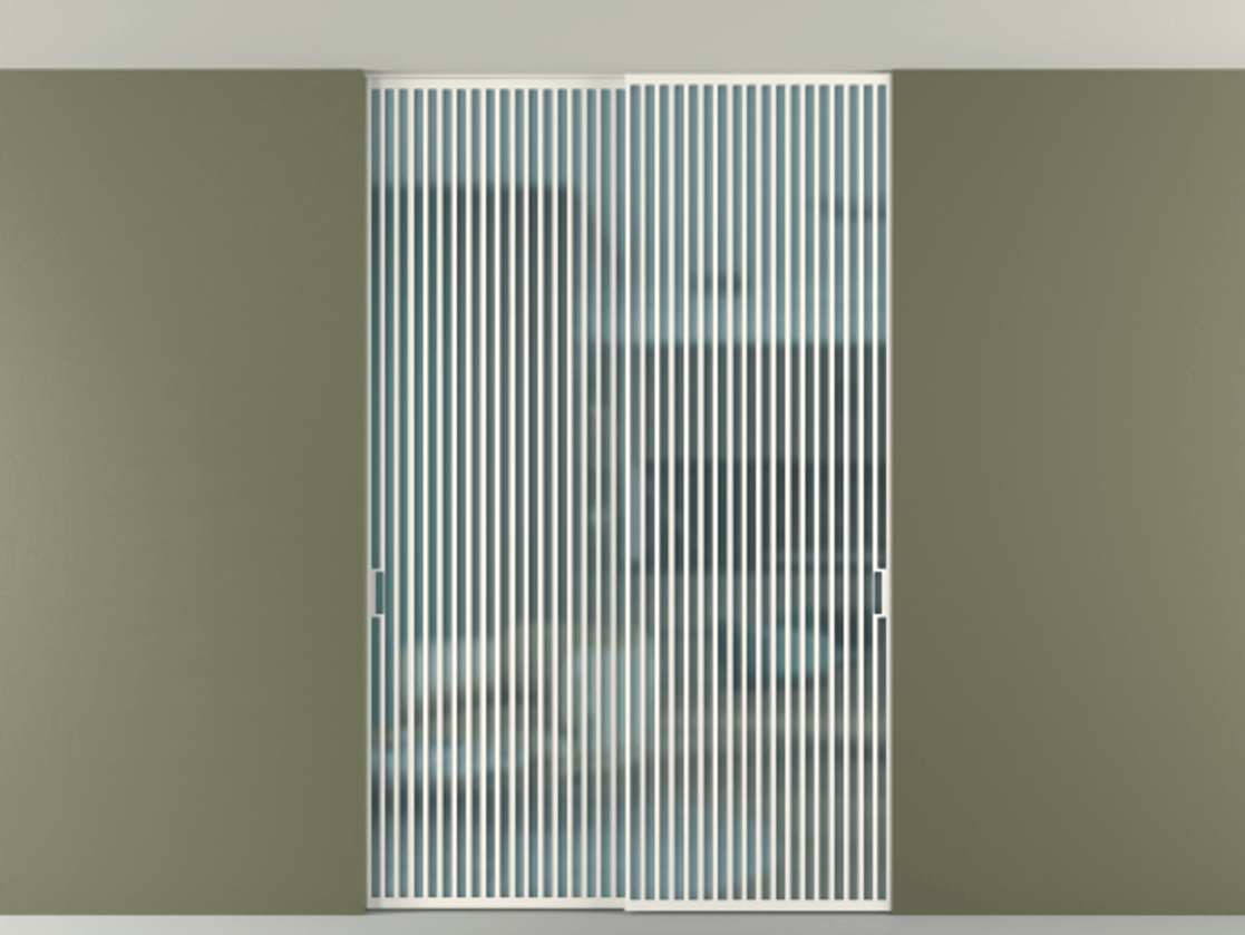 Перегородка Формато внутри проёма скрытое крепление в потолок 2 створки АЛПР 040.06 Алюминий пудровый белый Сатинированное голубое стекло, триплекс Цена 596840 сом | Volhovec