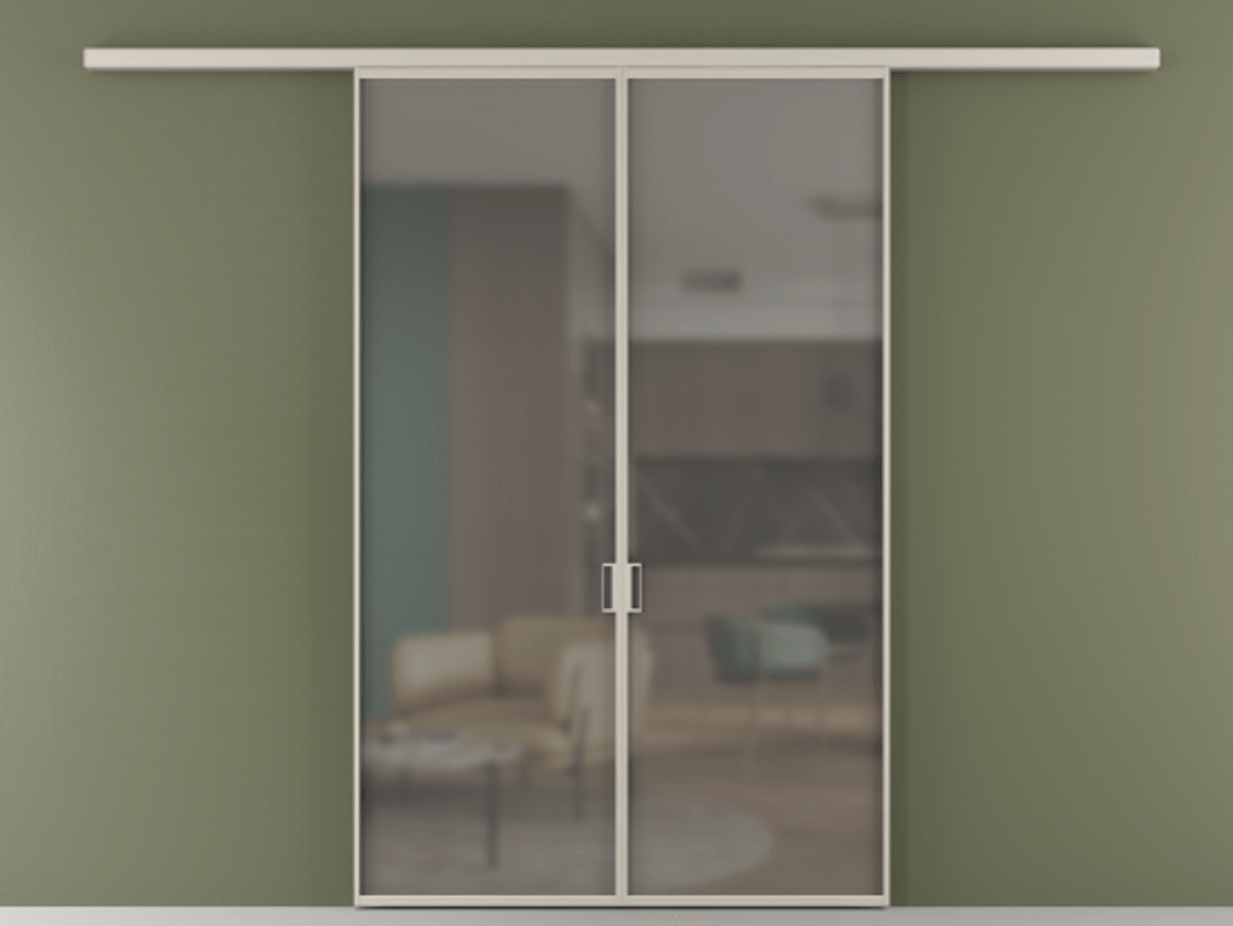 Перегородка Формато вдоль стены 2 створки АЛПР 040.01 Алюминий светло-бежевый Сатинированное серое стекло, триплекс Цена 272780 сом | Volhovec