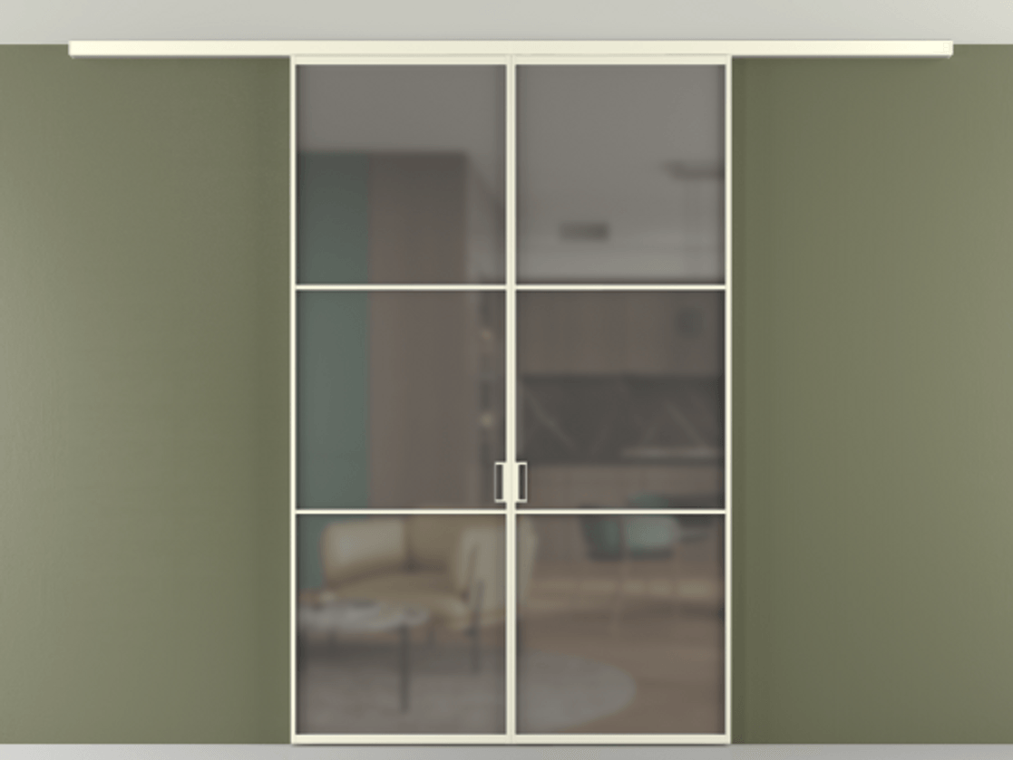 Перегородка Формато вдоль стены на потолок 2 створки АЛПР 040.03 Алюминий молочно-белый Сатинированное серое стекло, триплекс Цена 271710 сом | Volhovec