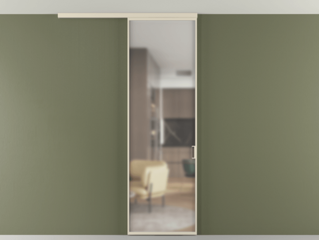 Перегородка Формато вдоль стены на потолок 1 створка АЛПР 040.01 Алюминий бежево-серый Сатинированное стекло "Мателюкс Кристал Вижн", калёное, матовое, каленое 6 мм Цена 174090 сом | Volhovec