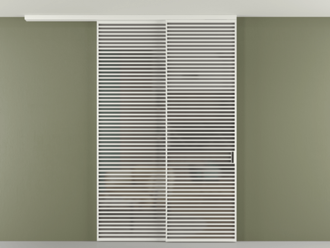 Перегородка Формато вдоль стены на потолок 2 створки с синхронным механизмом АЛПР 040.07 Алюминий светло-серый Сатинированное серое стекло, триплекс Цена 766760 сом | Volhovec