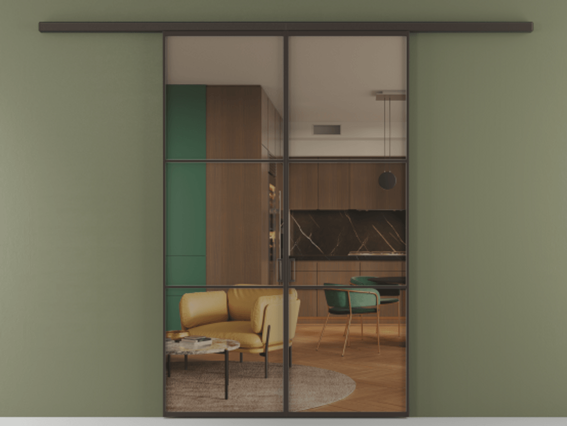 Перегородка Formato вдоль стены 2 створки АЛПР 040.03 Алюминий антрацит Прозрачное бронзовое стекло, триплекс Цена 339250 сом | Volhovec