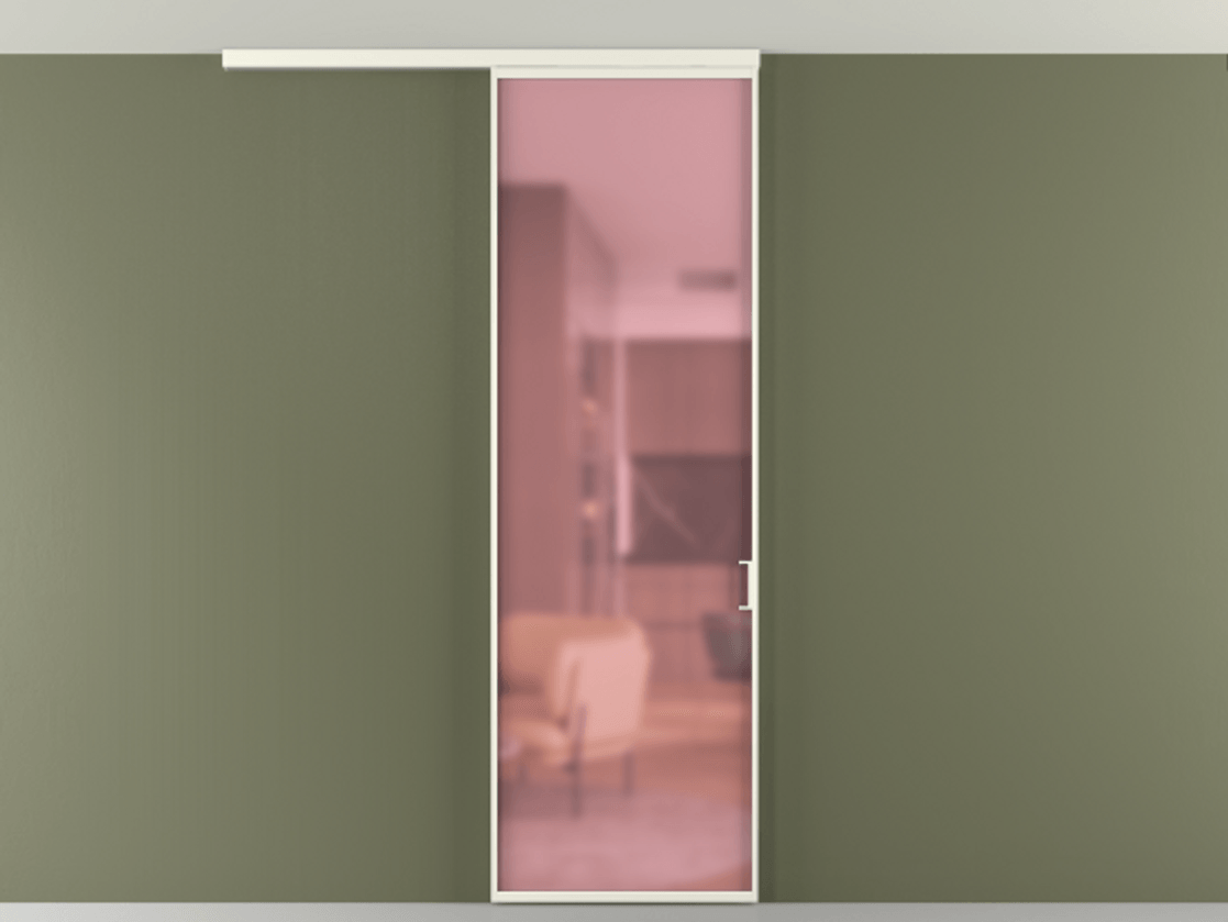 Перегородка Формато вдоль стены на потолок 1 створка АЛПР 040.01 Алюминий жемчужный Сатинированное розовое стекло, триплекс Цена 134540 сом | Volhovec