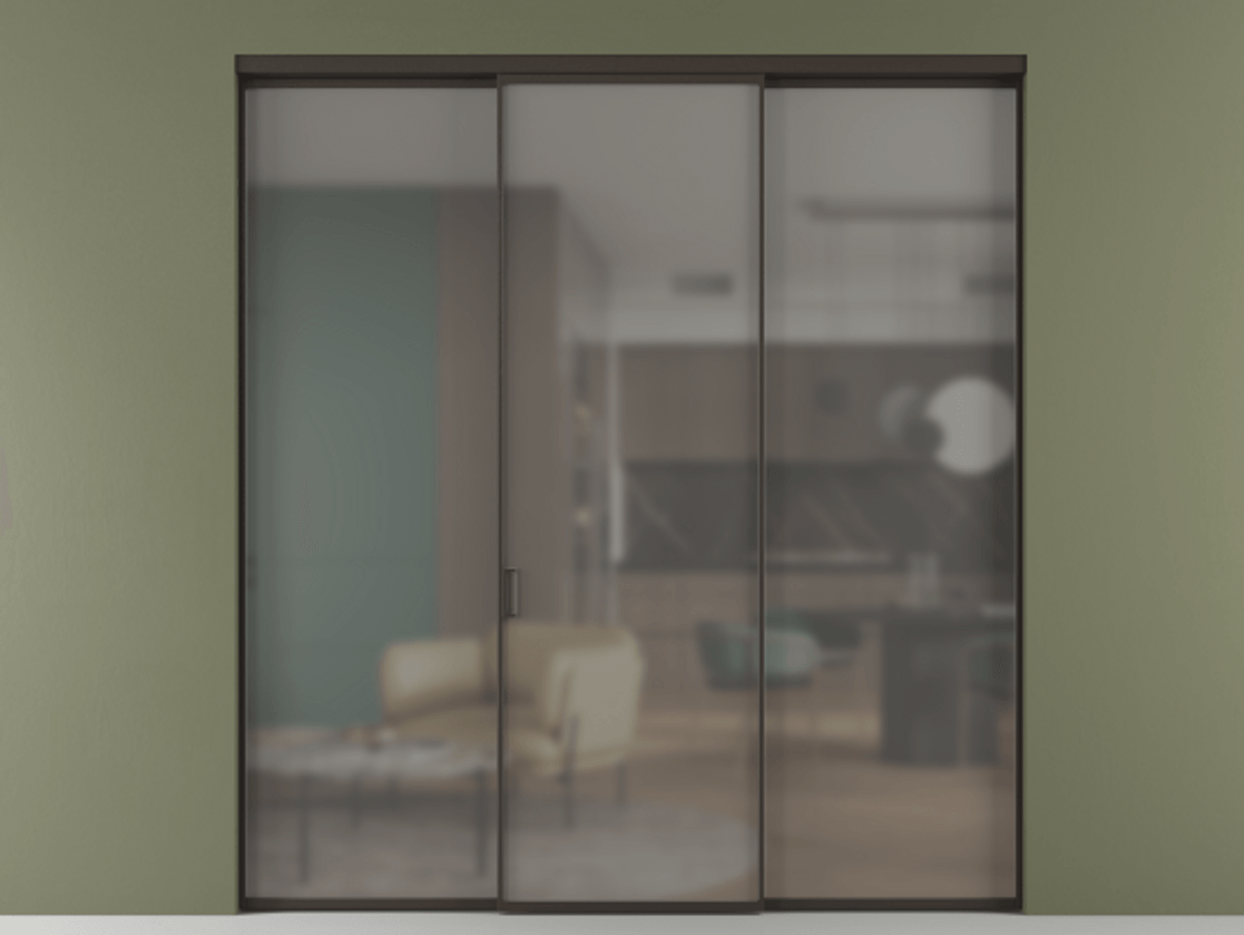 Перегородка Формато внутри проёма 3 створки АЛПР 040.01 Алюминий антрацит Сатинированное серое стекло, триплекс Цена 327780 сом | Volhovec