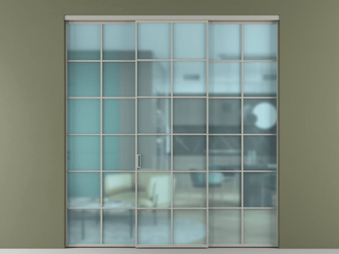 Перегородка Formato внутри проёма 3 створки АЛПР 040.05 Алюминий нейтральный серый Сатинированное голубое стекло, триплекс Цена 371030 сом | Volhovec