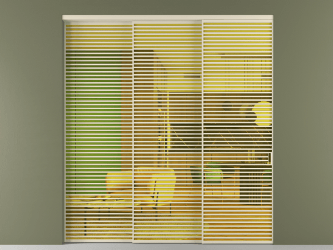 Перегородка Formato внутри проёма 3 створки с синхронным механизмом АЛПР 040.07 Алюминий бежево-серый Прозрачное жёлтое стекло, триплекс Цена 844100 сом  | Volhovec