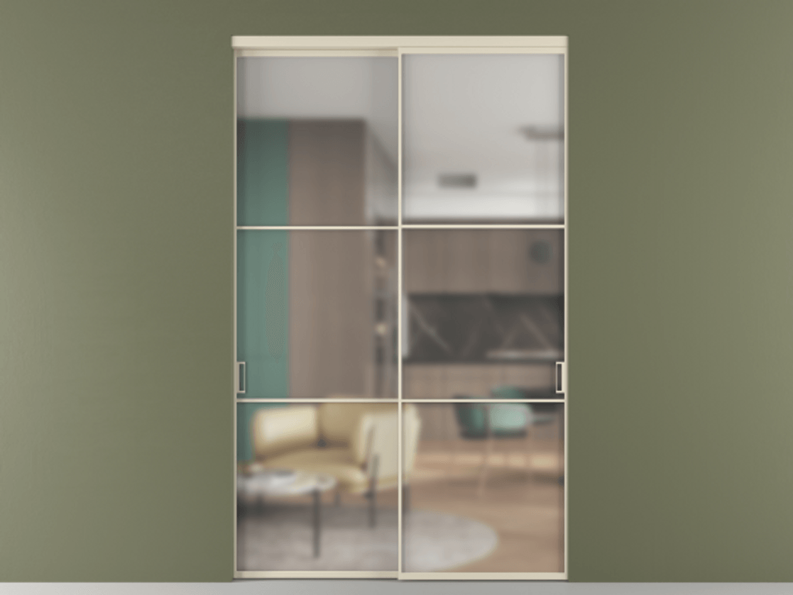 Перегородка Формато внутри проёма 2 створки АЛПР 040.03 Алюминий бежево-серый Сатинированное стекло "Мателюкс Кристал Вижн", калёное, матовое, каленое 6 мм Цена 696400 сом  | Volhovec