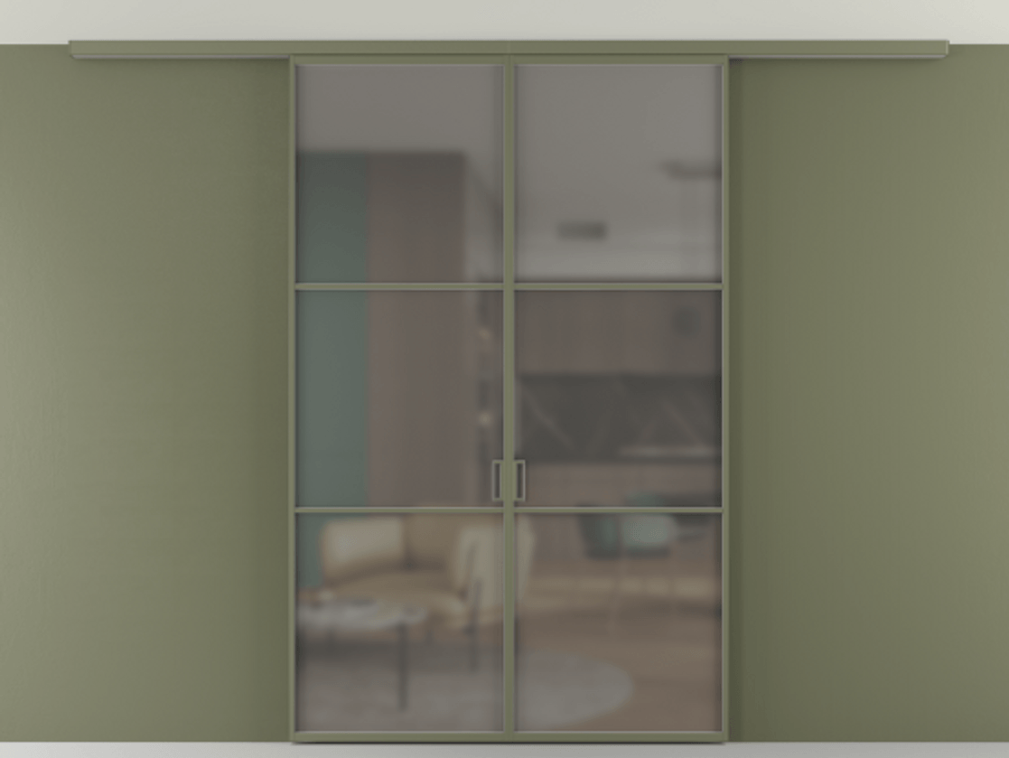 Перегородка Формато вдоль стены на потолок 2 створки АЛПР 040.03 Алюминий оливковый тёмный Сатинированное серое стекло, триплекс Цена 331850 сом | Volhovec