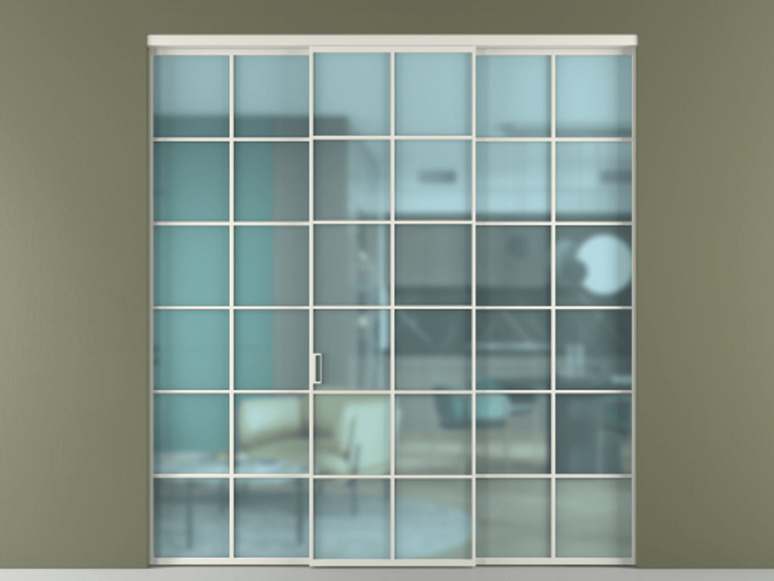 Перегородка Formato внутри проёма 3 створки АЛПР 040.05 Алюминий Белый Сатинированное голубое стекло, триплекс Цена 356170 сом | Volhovec