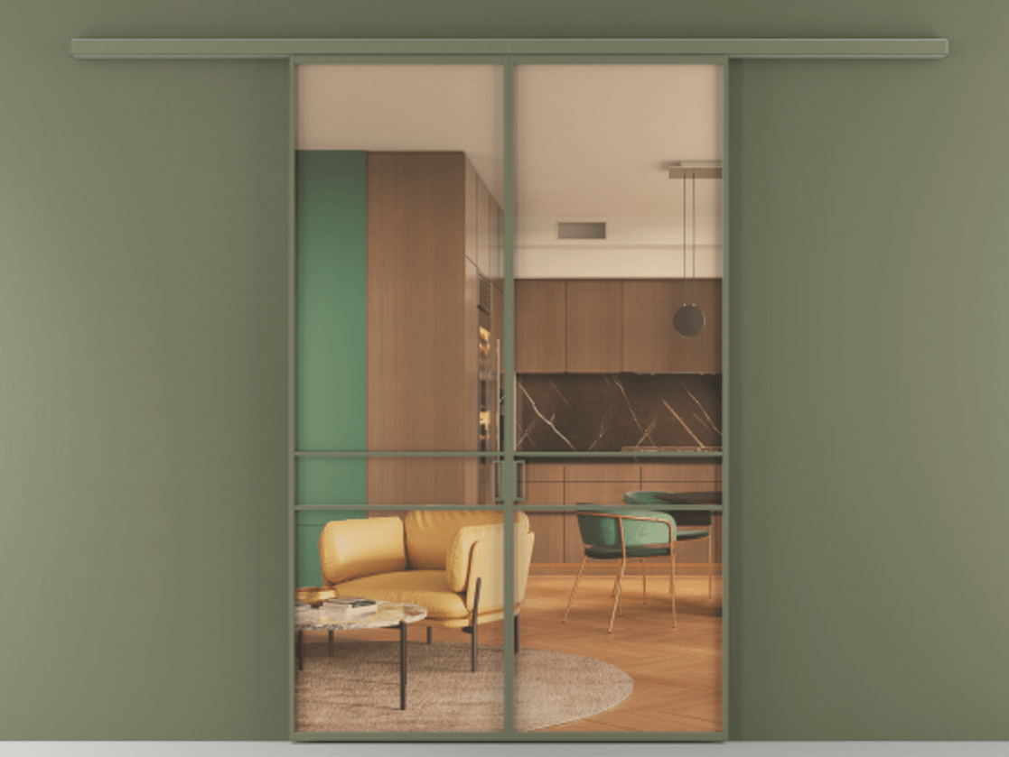 Перегородка Formato вдоль стены 2 створки АЛПР 040.02 Алюминий оливковый тёмный Прозрачное оранжевое стекло, триплекс Цена 295510 сом | Volhovec