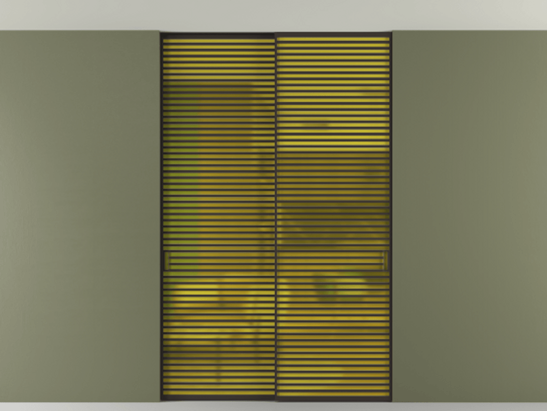 Перегородка Формато внутри проёма скрытое крепление в потолок 2 створки АЛПР 040.07 Алюминий антрацит Сатинированное жёлтое стекло, триплекс Цена 596840 сом | Volhovec