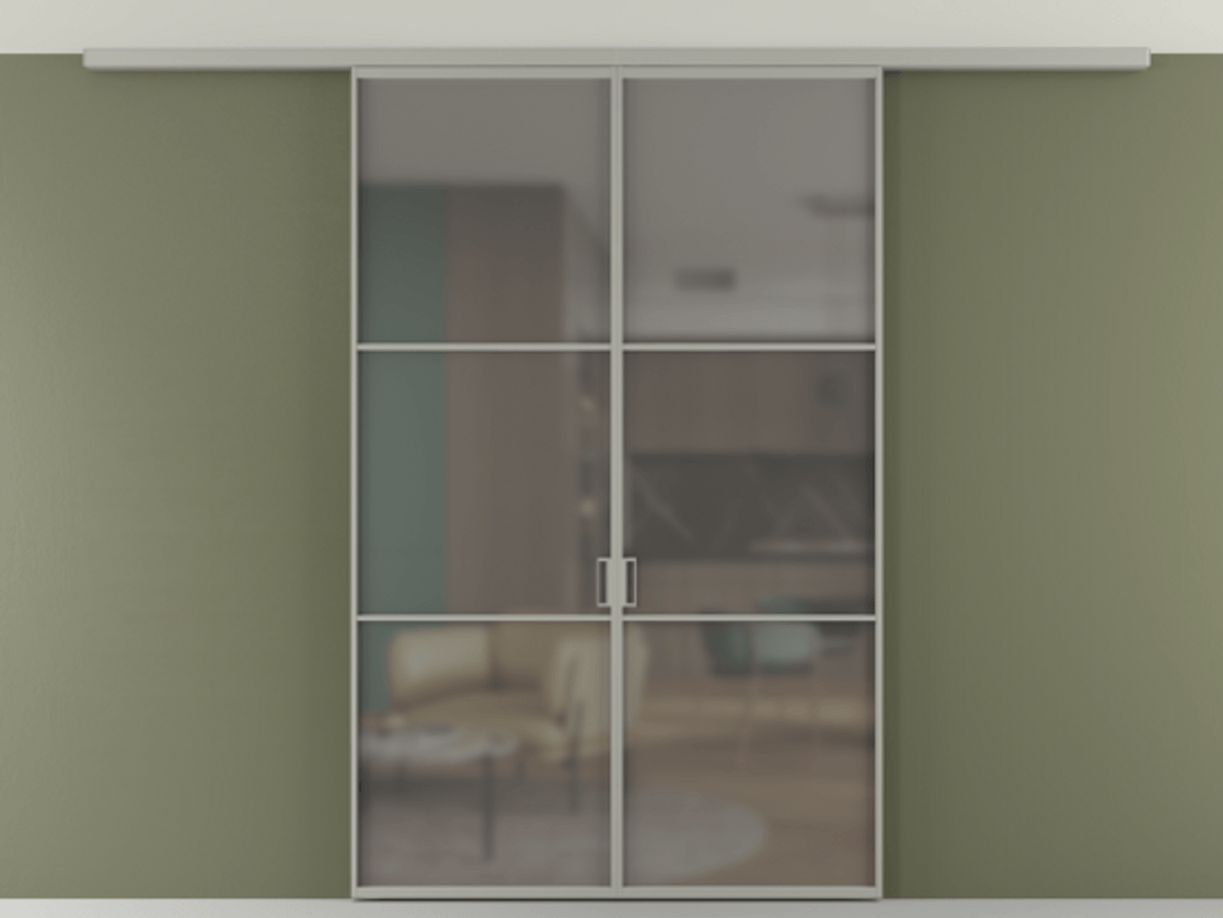 Перегородка Формато вдоль стены на потолок 2 створки АЛПР 040.03 Алюминий нейтральный серый Сатинированное серое стекло, триплекс Цена 331850 сом | Volhovec