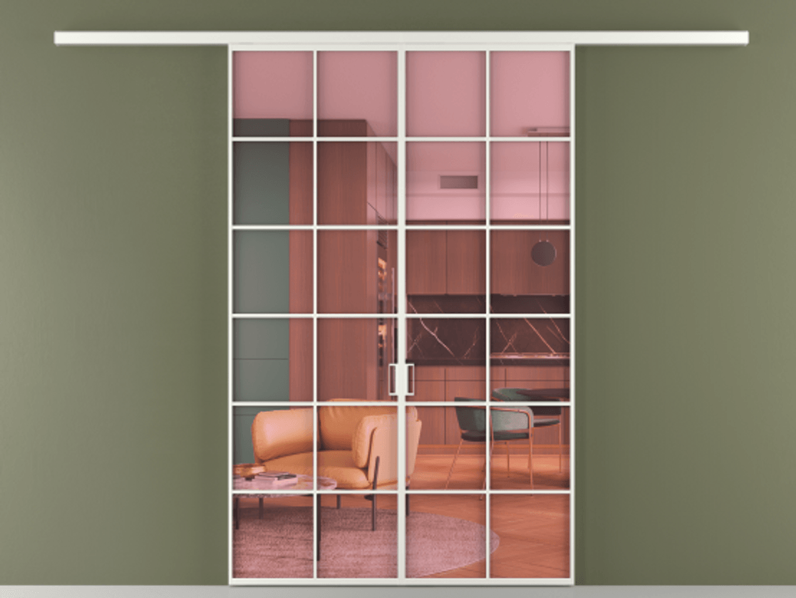 Перегородка Формато вдоль стены 2 створки АЛПР 040.05 Алюминий светло-серый Прозрачное розовое стекло, триплекс Цена 301610.4 сом | Volhovec