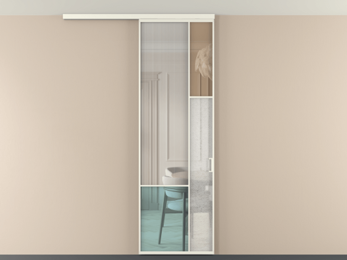 Перегородка Мозаик вдоль стены на потолок 1 створка АЛПР 041.12 Алюминий жемчужный Комбинация стекол Группы 1 и Группы 3 Цена 205350 сом | Volhovec